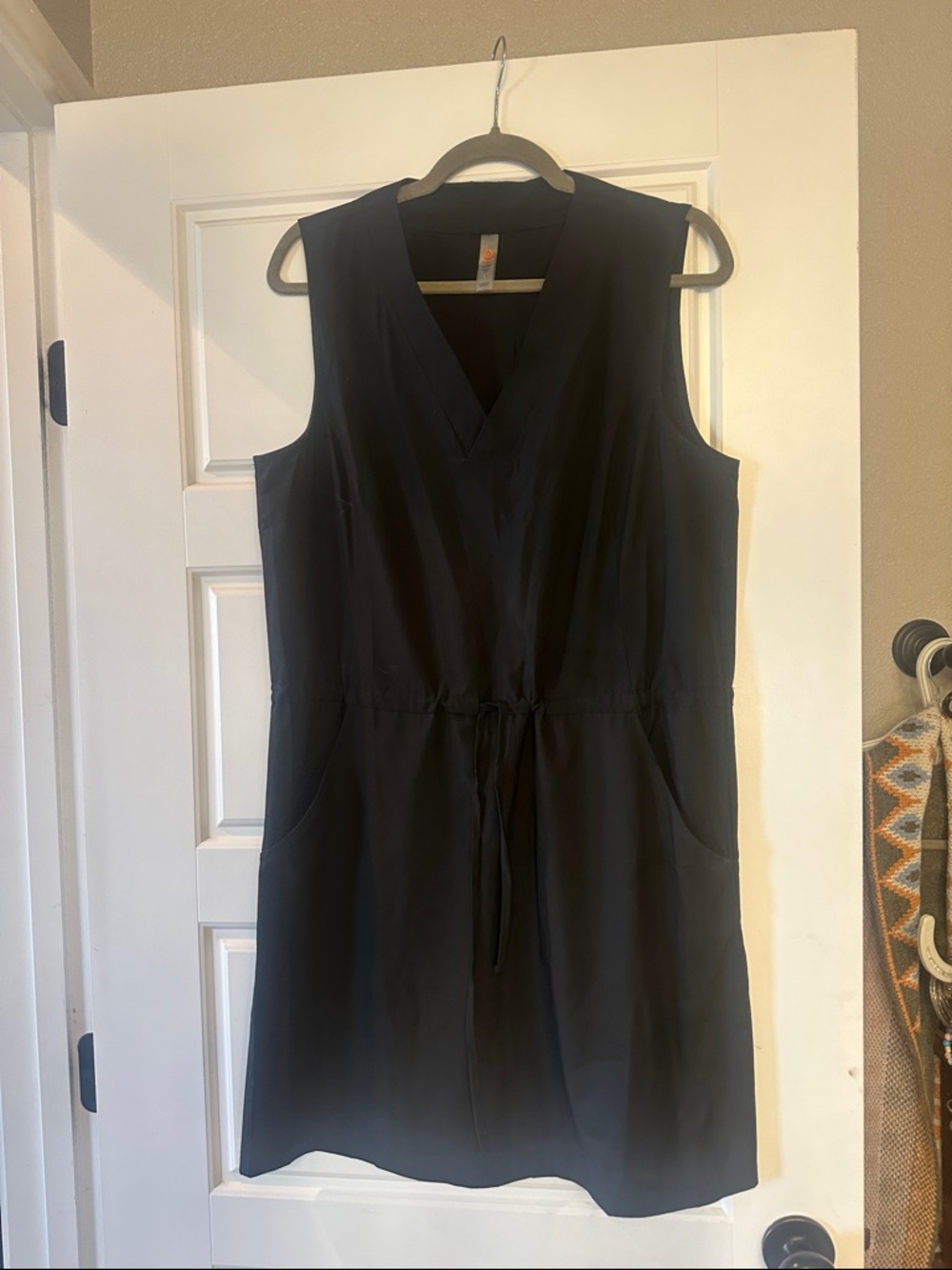 Mono B Black Sleeveless V-Neck Drawstring Mini Dress